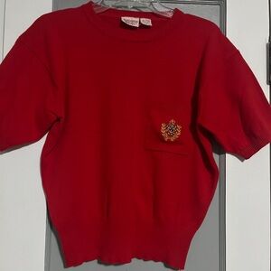 Red Short Sleeve Sweater with Pocket